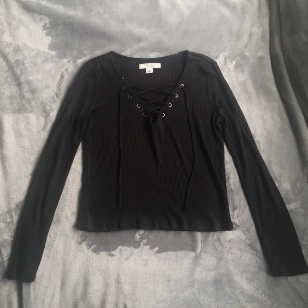 Black Lace Up Top